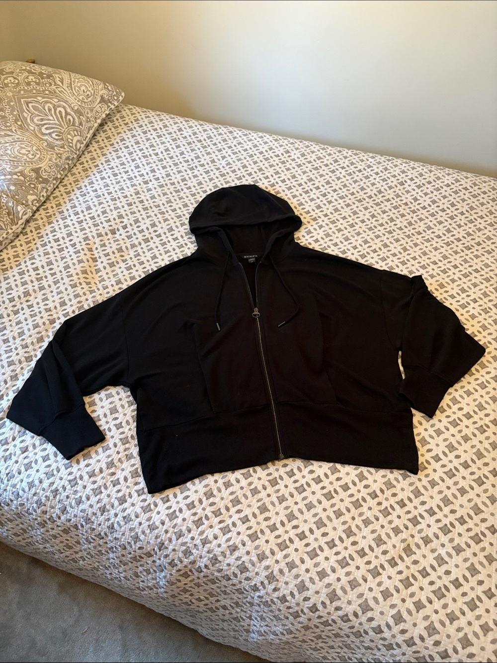 Athleta Black Hooded Zip Bomber Jacket
